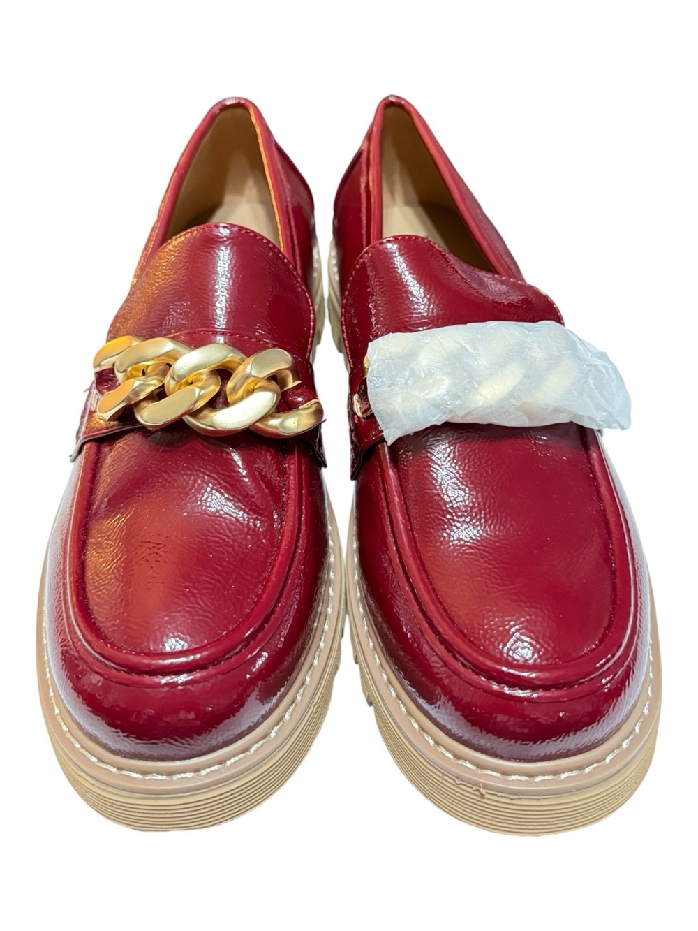 Corkys Hey Girl Wine Burgundy Patent Chain Loafers Women’s Size 10 NWOB